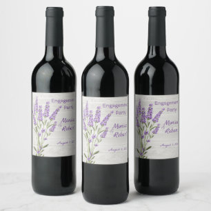 Étiquette Pour Bouteilles De Vin Fleurs de lavande violettes sur bois Fête de fianç