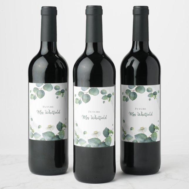 Étiquette Pour Bouteilles De Vin Fleurs de mariage Eucalyptus Future Mme (Bouteilles)