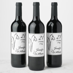Étiquette Pour Bouteilles De Vin Fleurs de perce-neige pour 21e anniversaire noir e