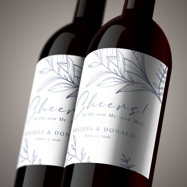 Étiquette Pour Bouteilles De Vin Fleurs de Pervenche Mariage Bohème (Créateur téléchargé)