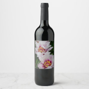 Étiquette Pour Bouteilles De Vin Fleurs de pivoines roses et blanches