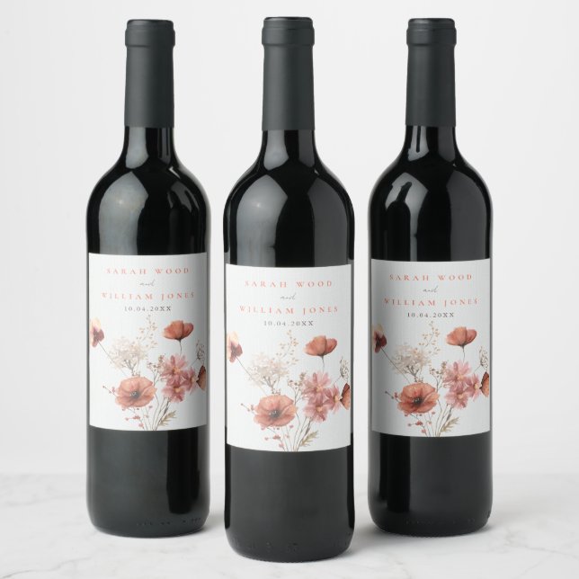 Étiquette Pour Bouteilles De Vin Fleurs de prairie d'été Mariage (Bouteilles)