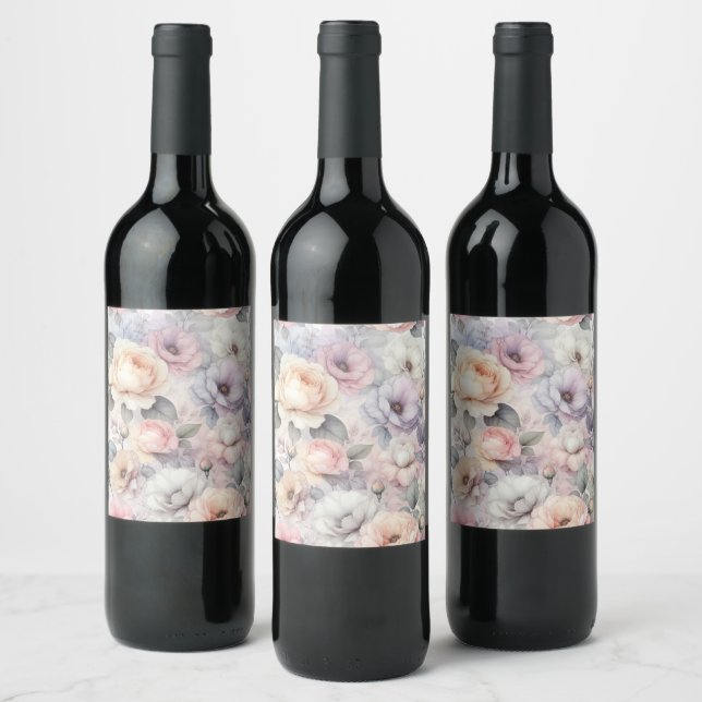 Étiquette Pour Bouteilles De Vin Fleurs de rose élégantes (Bouteilles)
