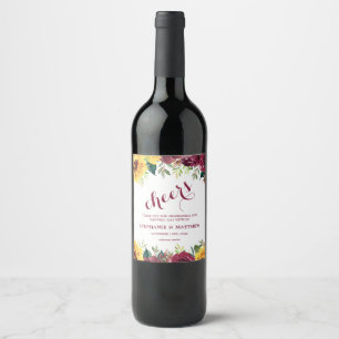 Étiquette Pour Bouteilles De Vin Fleurs de soleil de Bourgogne Rose Floral Mariage