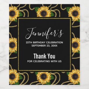 Étiquette Pour Bouteilles De Vin Fleurs de soleil Jaunes Classé Motif élégant Anniv