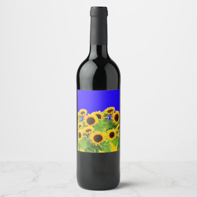 Étiquette Pour Bouteilles De Vin Fleurs de soleil - Liberté Ukraine Paix drapeau uk (Devant)