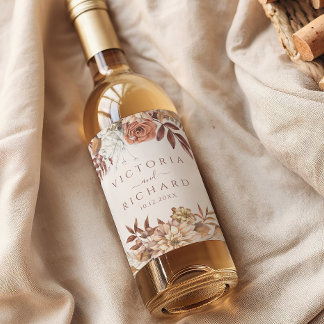 Étiquette Pour Bouteilles De Vin Fleurs de terre cuite Boho automne Mariage