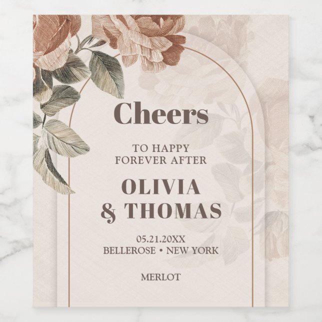 Étiquette Pour Bouteilles De Vin Fleurs de terre cuite tendance arche de teintes br (Étiquettes simples)