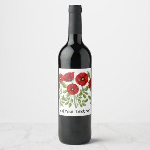 Étiquette Pour Bouteilles De Vin Fleurs d'été joyeuses floraison de pavot