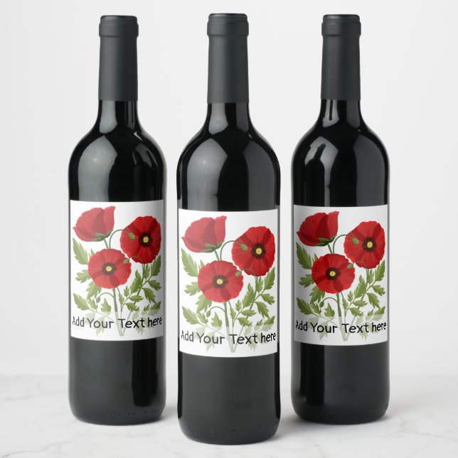Étiquette Pour Bouteilles De Vin Fleurs d'été joyeuses floraison de pavot (Bouteilles)