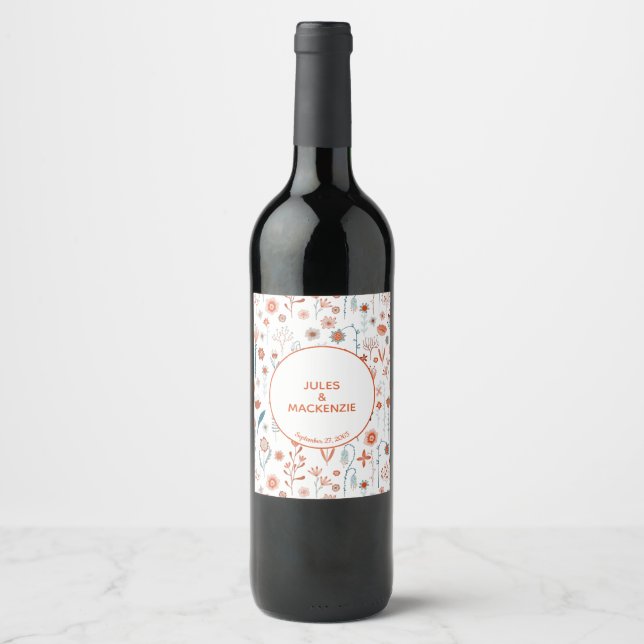 Étiquette Pour Bouteilles De Vin Fleurs d'été scandinaves Boho Moderne (Devant)