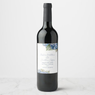 Étiquette Pour Bouteilles De Vin Fleurs d'hortensia à l'aquarelle bleue romantique