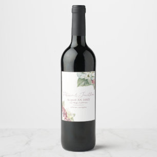 Étiquette Pour Bouteilles De Vin Fleurs d'hortensia à l'aquarelle rose et blanc