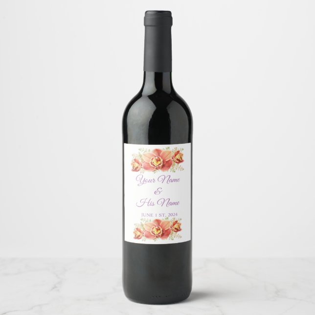 Étiquette Pour Bouteilles De Vin Fleurs d'orchidées roses Thunder_Cove (Devant)