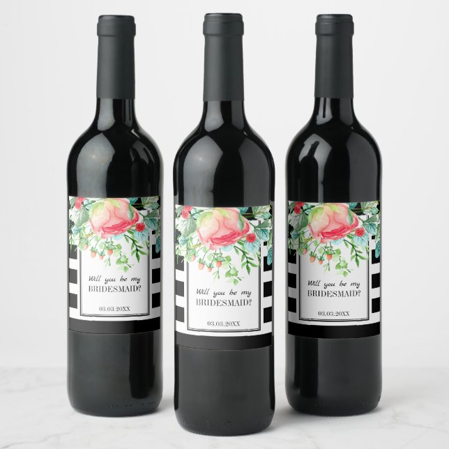 Étiquette Pour Bouteilles De Vin Fleurs Et Traces Noires (Bouteilles)