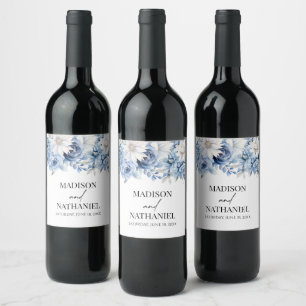 Étiquette Pour Bouteilles De Vin Fleurs Florales Bleues Dusty Jardin Mariage