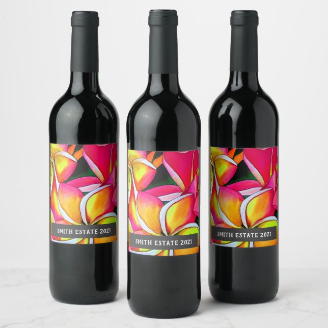 Étiquette Pour Bouteilles De Vin Fleurs frangipan aquarelle florale art vin étiquet (Bouteilles)