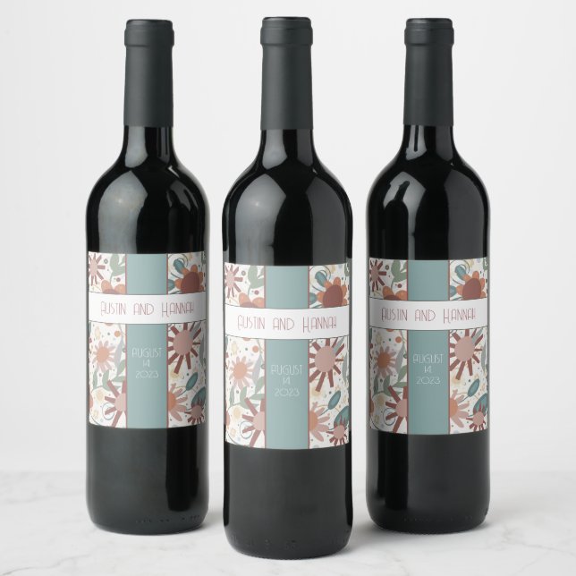 Étiquette Pour Bouteilles De Vin Fleurs gaies Inspiriity Mariage moderne (Bouteilles)