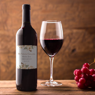 Étiquette Pour Bouteilles De Vin Fleurs Jaunes mignonnes Première Communion Espagno