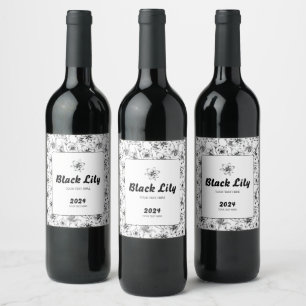 Étiquette Pour Bouteilles De Vin Fleurs Lys Noires
