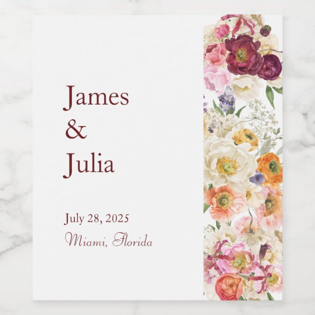 Étiquette Pour Bouteilles De Vin Fleurs magnifiques (Étiquettes simples)