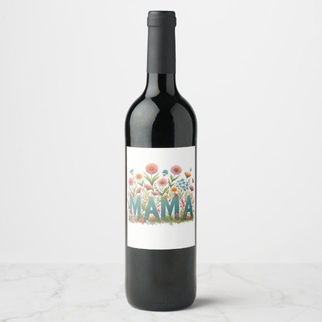 Étiquette Pour Bouteilles De Vin Fleurs Mama (Devant)