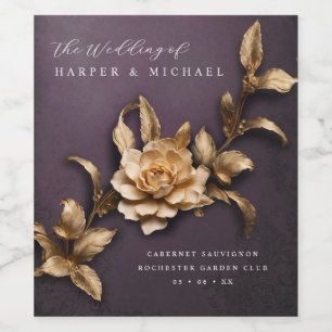 Étiquette Pour Bouteilles De Vin Fleurs métalliques 3d mariage personnalisé