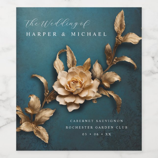 Étiquette Pour Bouteilles De Vin Fleurs métalliques 3d mariage personnalisé (Étiquettes simples)