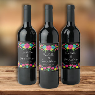 Étiquette Pour Bouteilles De Vin Fleurs mexicaines colorées