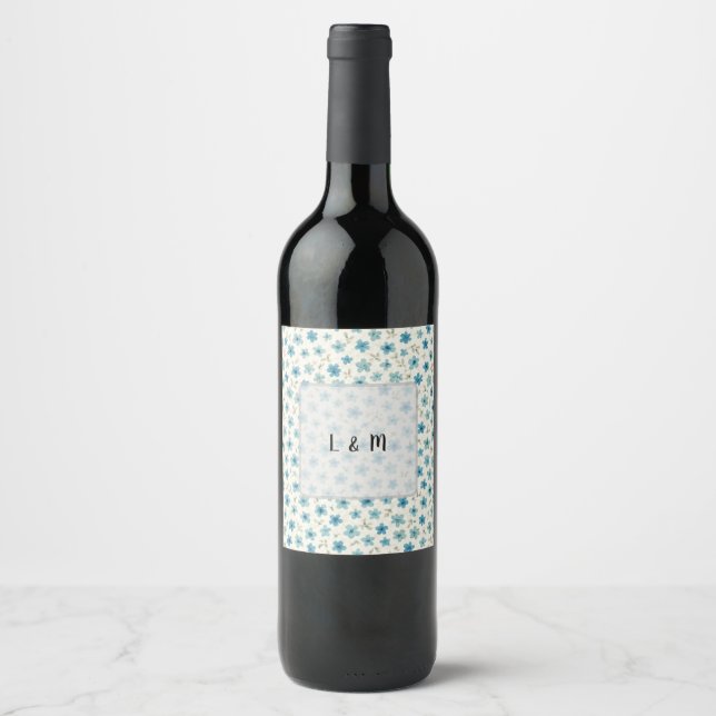 Étiquette Pour Bouteilles De Vin Fleurs minuscules modernes bleues  (Devant)