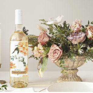 Étiquette Pour Bouteilles De Vin Fleurs modernes Jaune & Kraft Cadeau personnalisé