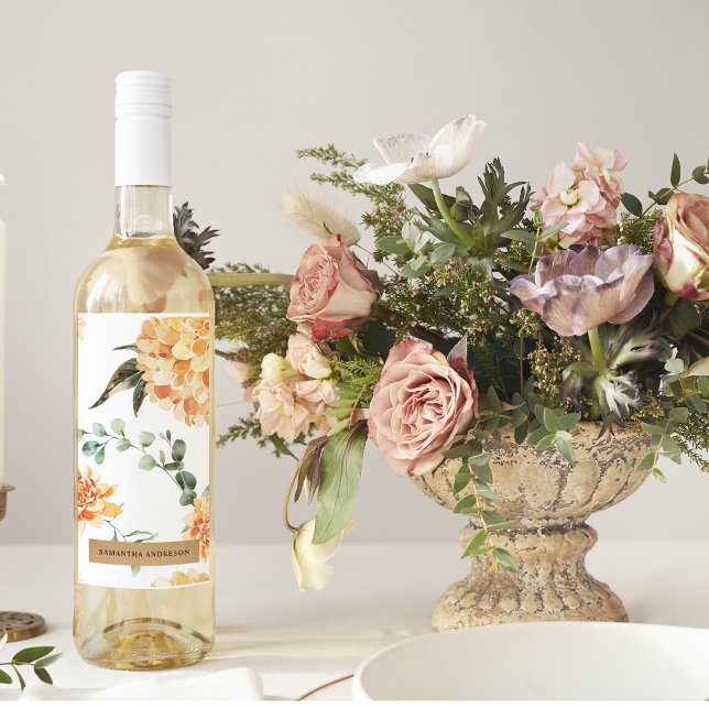 Étiquette Pour Bouteilles De Vin Fleurs modernes Jaune & Kraft Cadeau personnalisé (Créateur téléchargé)