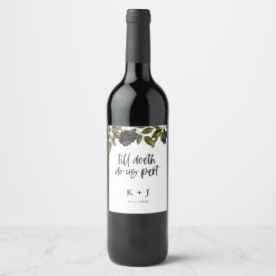 Étiquette Pour Bouteilles De Vin Fleurs noires d'Halloween Mariage blanc