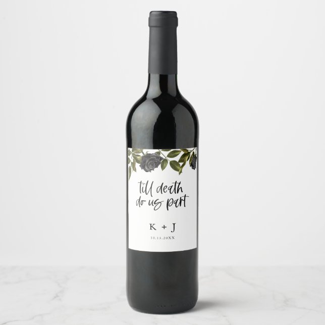 Étiquette Pour Bouteilles De Vin Fleurs noires d'Halloween Mariage blanc (Devant)