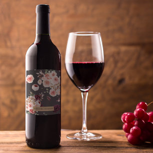 Étiquette Pour Bouteilles De Vin Fleurs Pastel Modernes & Cadeau Personnalisé Kraft