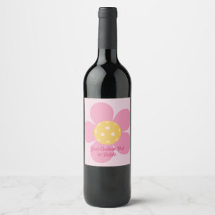 Étiquette Pour Bouteilles De Vin Fleurs rétro Pickleball Party Texte personnalisé