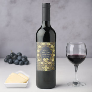 Étiquette Pour Bouteilles De Vin Fleurs Rosaires de première communion bleu Vintage