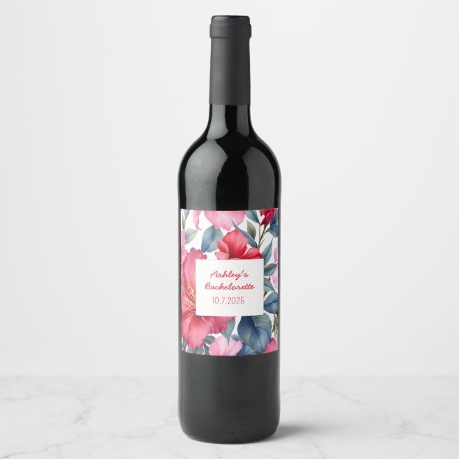 Étiquette Pour Bouteilles De Vin Fleurs Roses Rouges Enterrement de Vie de Jeune Fi (Devant)
