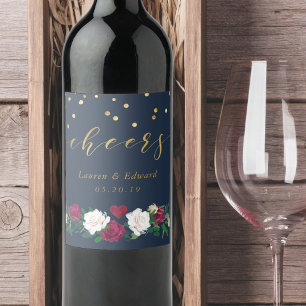 Étiquette Pour Bouteilles De Vin Fleurs Rouge Bourgogne Vin de Mariage