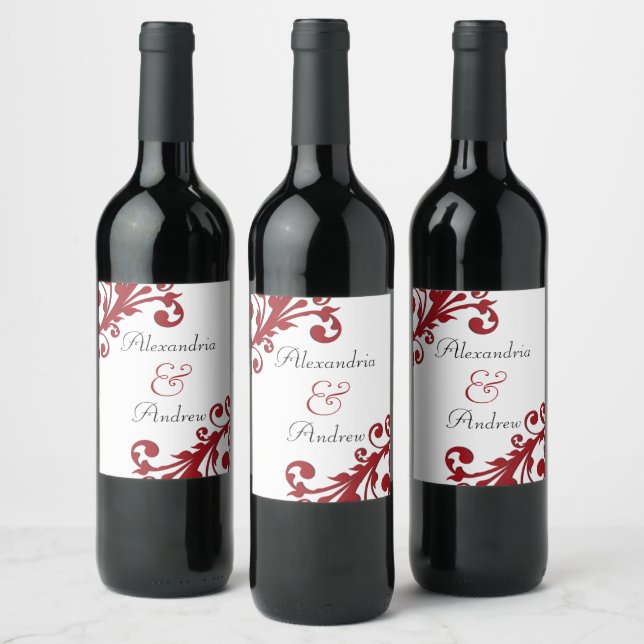 Étiquette Pour Bouteilles De Vin Fleurs rouges élégantes (Bouteilles)