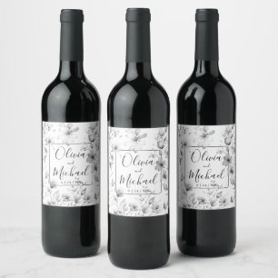 Étiquette Pour Bouteilles De Vin Fleurs sauvages aquarelle minimaliste élégant