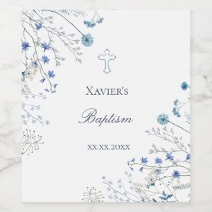 Étiquette Pour Bouteilles De Vin fleurs sauvages bleues Baptême