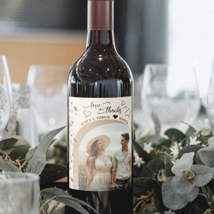 Étiquette Pour Bouteilles De Vin Fleurs sauvages Boho Amour Merci Photo Cœurs Maria