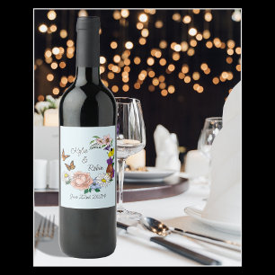 Étiquette Pour Bouteilles De Vin Fleurs sauvages Champignons bleus floraux