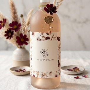 Étiquette Pour Bouteilles De Vin Fleurs Sauvages de l'Automne Mariage Floral