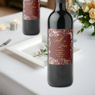 Étiquette Pour Bouteilles De Vin Fleurs sauvages Or 'Tombez amoureux' Mariage éléga