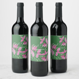 Étiquette Pour Bouteilles De Vin Fleurs sauvages roses et vertes romantiques Art aq
