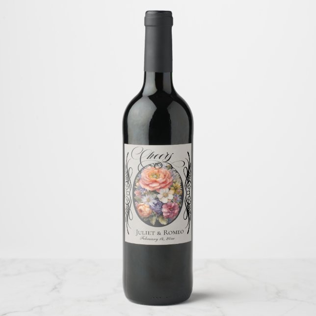 Étiquette Pour Bouteilles De Vin Fleurs sauvages rustiques Cheers (Devant)