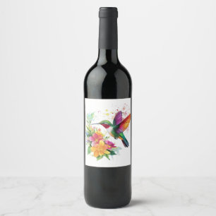 Étiquette Pour Bouteilles De Vin Fleurs tropicales des colibris