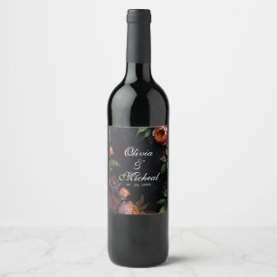 Étiquette Pour Bouteilles De Vin Fleurs vintage sombres bohèmes roses